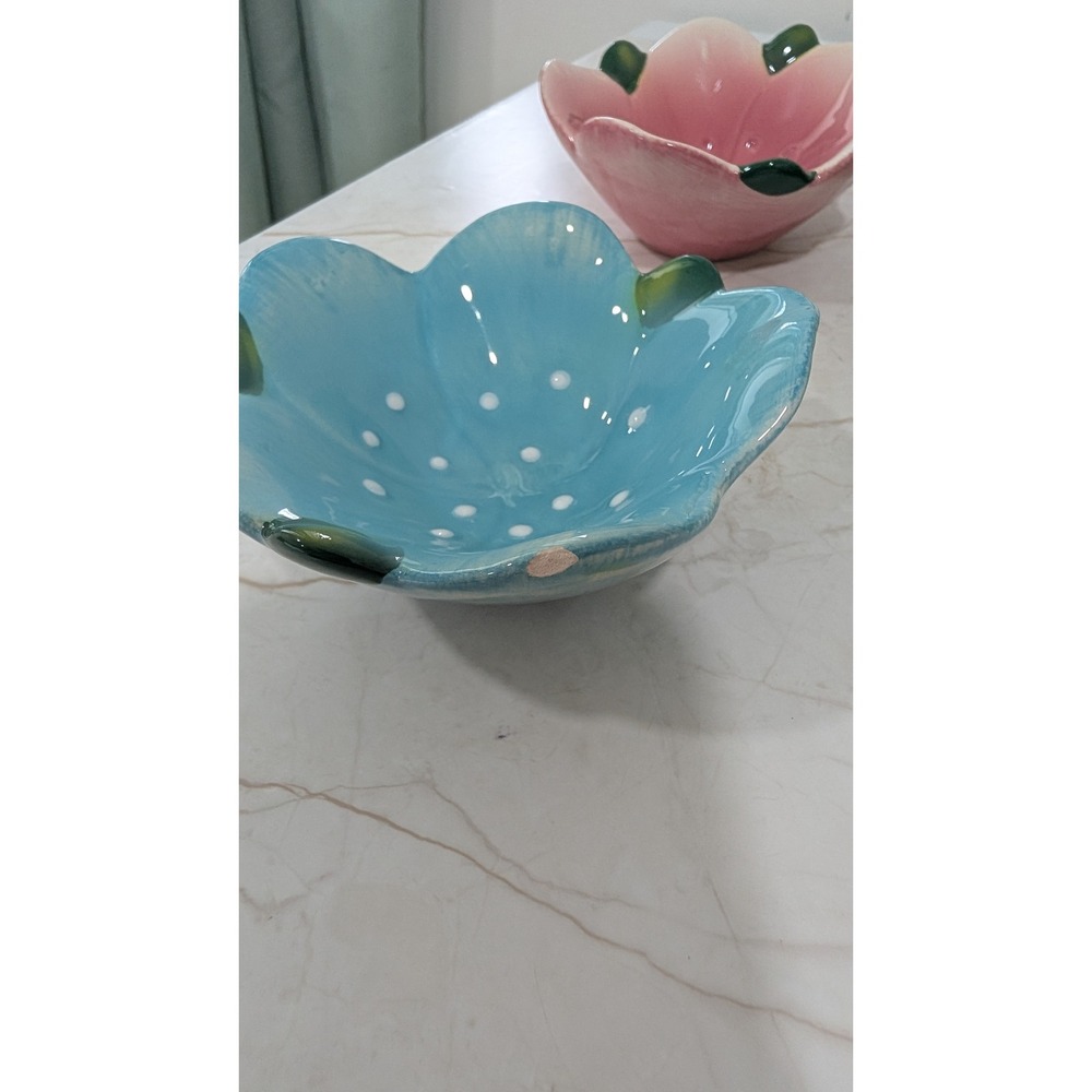 FSG Ceramic Flower Dipping Bowls Hibiscus Leaf Tray 4pc Floral Condiment Server - Picture 6 of 6